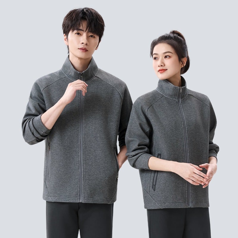 New Men'S And Women'S Vertical Collar Cardigan Solid Color Sweater Couples Loose Plus Size Casual Jacket Customizable Logo - Image 4